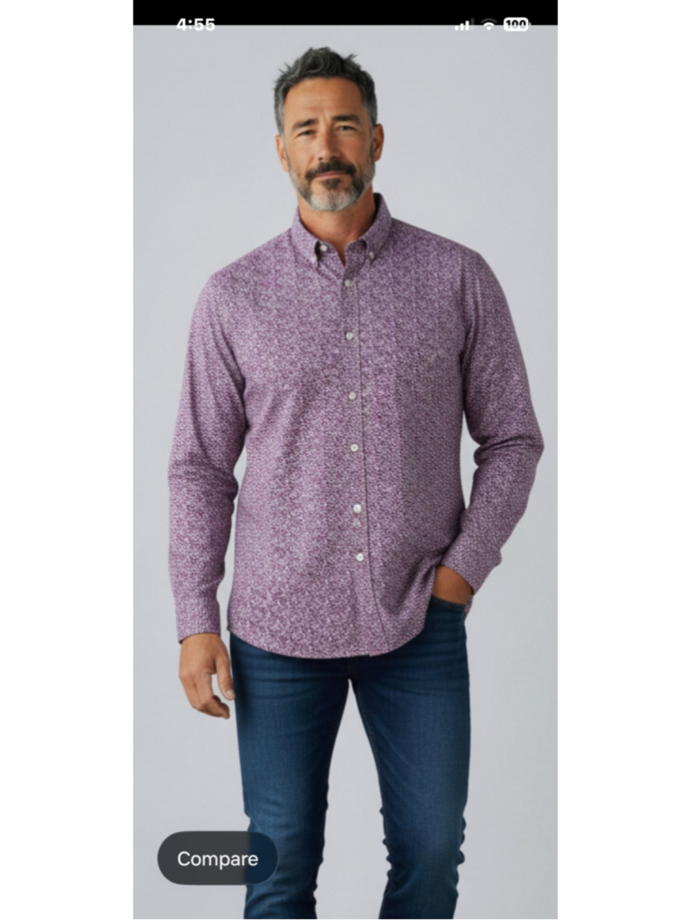 Men's Bugatchi Casual Button Down Shirt Purple White Patterned 8 way stretch 3XL